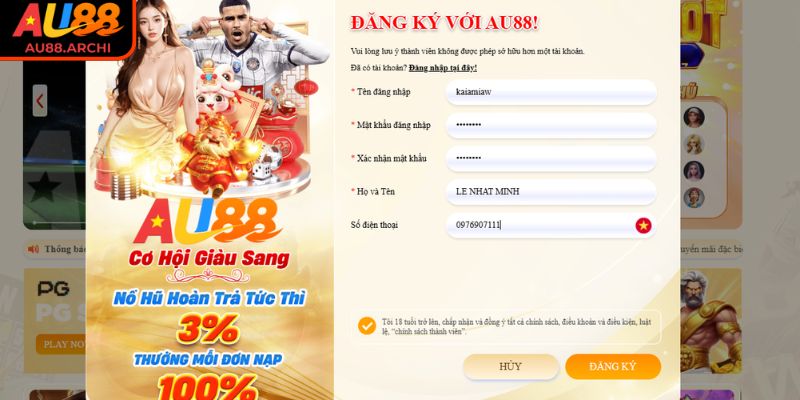 Đăng ký au88 3 Điền thông tin đăng ký AU88