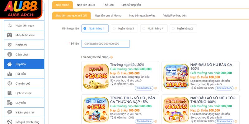 Cách nạp tiền AU88
