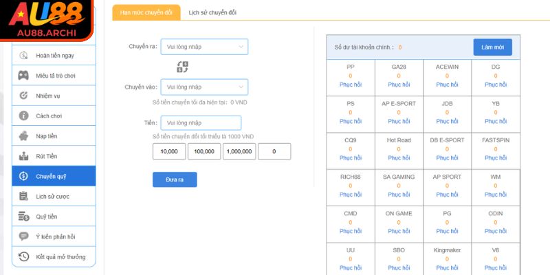 Đảm bảo kết nối mạng khi nạp rút tiền AU88