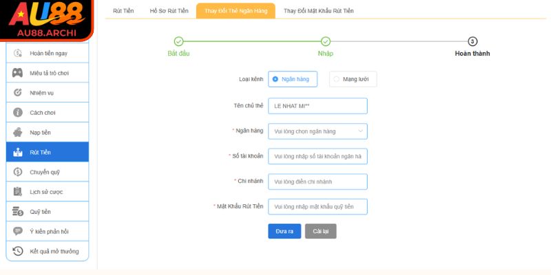 Hướng dẫn rút tiền AU88