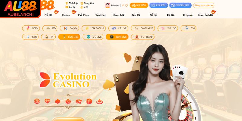Sảnh EVO AU88 - Tiện Ích Độc Quyền Và Trò Chơi Casino Hot 1 Tổng quan sảnh EVO nhà cái AU88